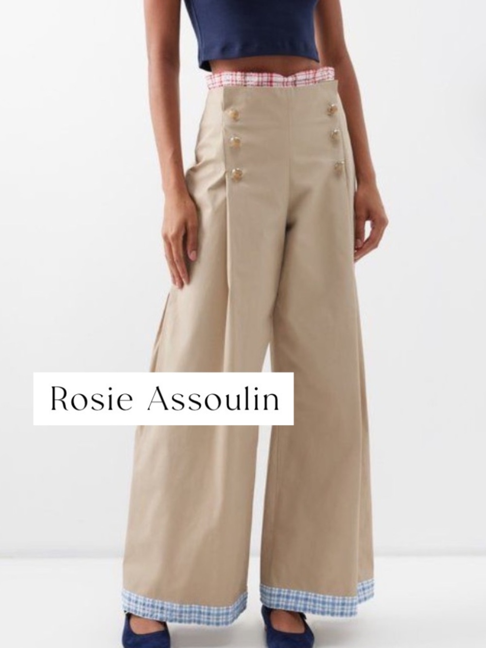 NEW Rosie Assoulin wide leg gingham trim sailor pant, 0, GD1292